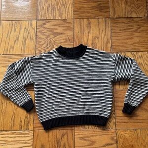 Frank And Oak 100% Cotton Black & White Striped Crewneck Sweater Size XXS